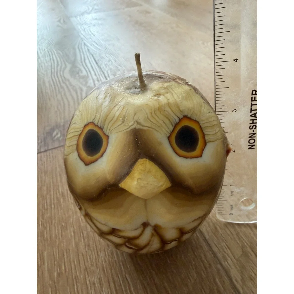 Vintage Hand Poured Wax Owl Candle Brown Marbled Woodland Decor 4 Inch